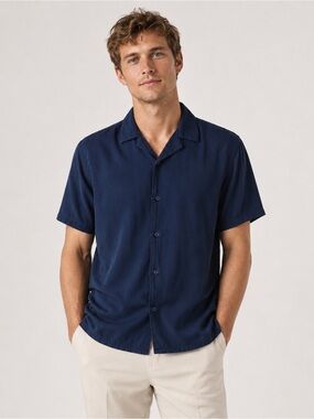 Express camp collar navy short sleeve shirt